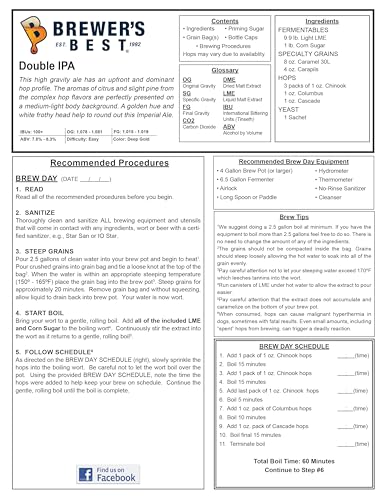 Brewer's Best Double IPA Beer Ingredient Kit
