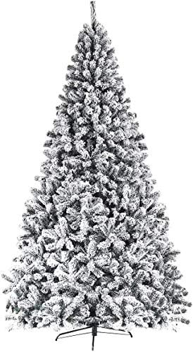 ReunionG 7.5FT Snow Christmas Tree, Artificial Flocked Hinged Pine Tree, Holiday Decoration Tree with Premium PVC Needles and Solid Metal Stand