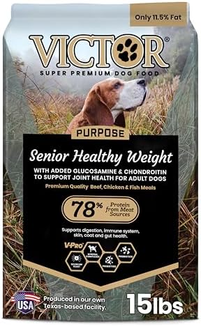 VICTOR Purpose - Senior Healthy Weight Management Dry Dog Food, 15 lb | Super Premium Dog Food, Gluten Free with Glucosamine and Chondroitin, For Hip and Joint Health, Dry Kibble For Adult Dogs