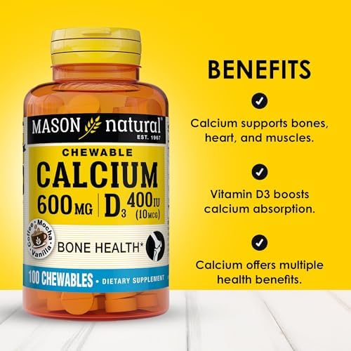 MASON NATURAL Calcium 600 mg with Vitamin D3, 100 Day Supply, Supports Healthy Bones & Normal Muscle Function, Coffee Mocha Flavor, 100 Chewables