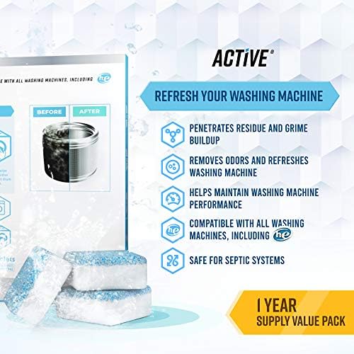 Washing Machine Cleaner Descaler 24 Pack - Deep Cleaning Tablets For HE Front Loader & Top Load Washer, Septic Safe Eco-Friendly Deodorizer