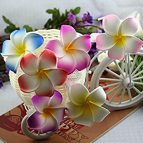 Pursuestar 100Pcs White Foam Hawaiian Frangipani Artificial Plumeria Flower Petals Cap Hair Hat Wreath Floral DIY Home Wedding Decoration 5cm