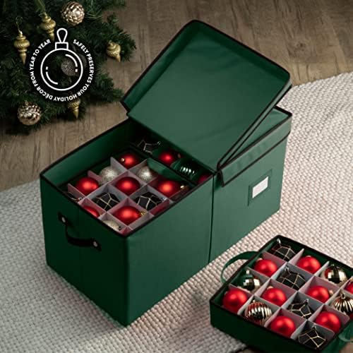 Zober Christmas Ornament Storage Box - Stores 64 Ornaments - Non-Woven, Tear- Proof Christmas Ornament Storage Containers - 3 Inch Cube Compartments - Red