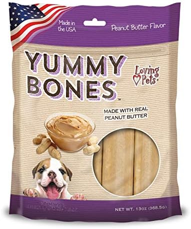Loving Pets Yummy Bones - Peanut Butter Flavor Filled Bones for Dogs (for Medium/Large Dogs 20-100+ lbs)