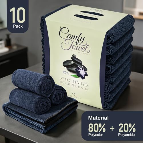 Comfy Microfiber Salon Towels 10 Pack, 29" x 16" | Soft Absorbent Quick Dry Bleach Resistant Towels, Ideal for Salon, Barber, Spa, Esthetician, Gym