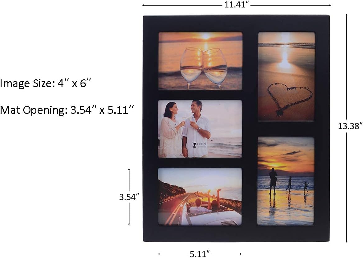 4x6 5-Opening Collage Picture Frame Black Wood