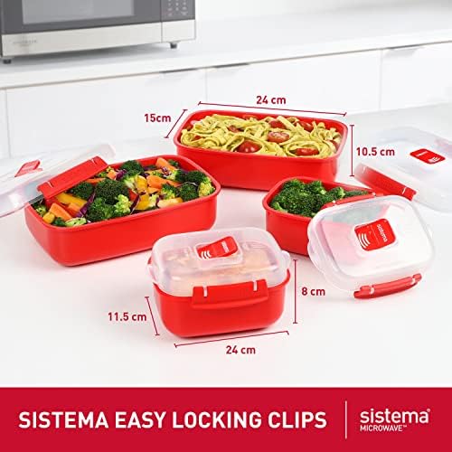 Sistema Heat & Eat Microwaveable Food Steamer with Removable Steamer Basket & Steam Release Vents, Large 3.2L Capacity, Dishwasher & Freezer-Safe, BPA-Free