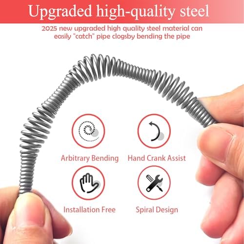 Drain Snake Auger 33 Ft, Plumbing Snake Drain Hair Clog Removal Tool, Heavy Duty Snake Auger