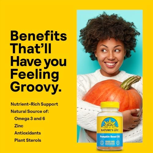 Nature's Life Pumpkin Seed Oil Supplement - Source of Omega 3 6 Essential Fatty Acids and Antioxidants - Cold Pressed from Organic Pumpkin Seeds