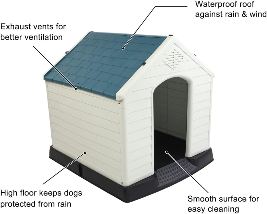 Bonnlo Plastic Dog House, 33" Pet Dog Kennel with Door Water Resistant for Small Medium Sized Dogs, Indoor & Outdoor Use (32.7" H)