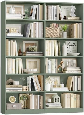 Bookshelf Tall Bookcase, 6-Tier Double Wide Bookshelves, White | Freestanding Display Storage Shelves, Tall and Large Book Shelves for Home Decor Bedroom, Living Room, Home Office, Library