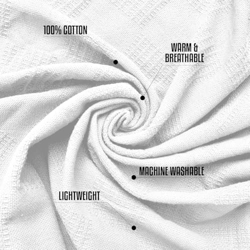 Oakias 100% Cotton Blanket Queen Size, White 90 x 90 Inches – 350 GSM Soft