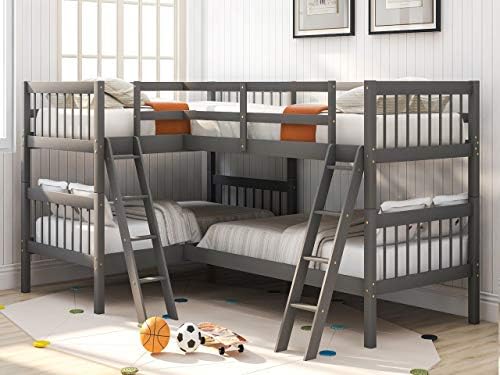 Harper & Bright Designs Twin L-Shaped Bunk Bed with Trundle, Can be Divided into Two L-Shaped Beds, No Spring Box Needed (Grey)