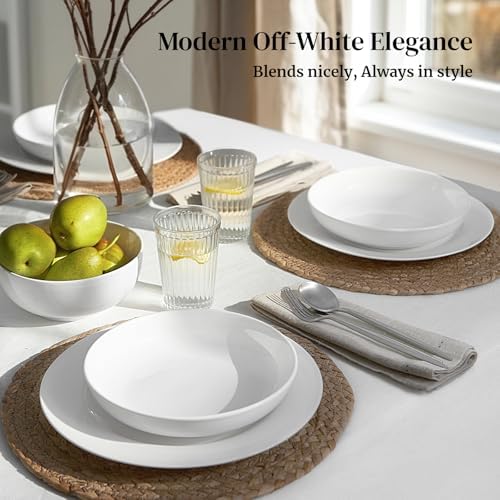 DOWAN 8.5" Pasta Bowls, 32oz Salad Bowls Set of 6, Natural White Ceramic Serving Bowls