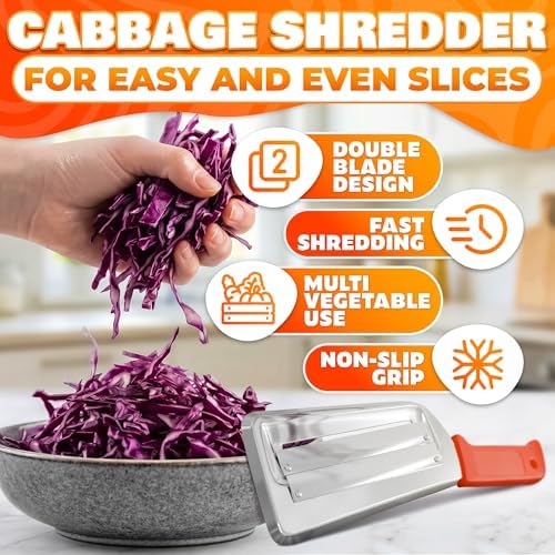 Cabbage Shredder with Dual Blade, 11.8 Inch Stainless Steel Slicer | Cabbage Knife for Faster Coleslaw Prep