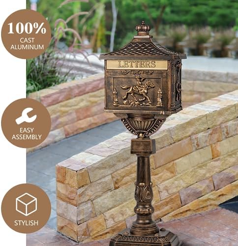 Mail Box Heavy Duty Mailbox Postal Box Security Cast Aluminum Vertical Pedestal