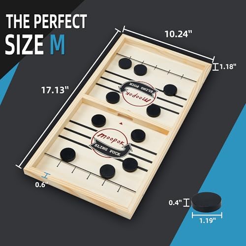 moopok Fast Sling Puck Game - Fast Action Super Foosball Table Desktop Battle Slingshot Wooden Air Hockey Board Game -Guaranteed Fun for Family Game