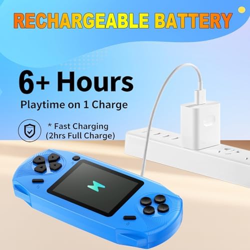 16 Bit Handheld Games for Kids Preloaded 220 Retro Video Games, Blue | 3.0" HD Screen, Rich Gameplay,USB-C Rechargeable, 6+Hrs Play, Portable Travel Toy for Car Flights,Boys Girls Birthdays Gift
