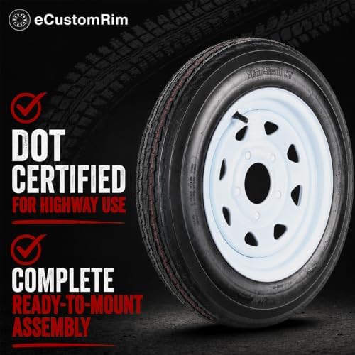 eCustomrim 2-Pack Trailer Tire Rim Assembly 4.80-12 480-12 4.80 5 Lug White | 12 Inch 5 Bolt on 4.5 Inch Center, Load Range B 4 Ply Tire