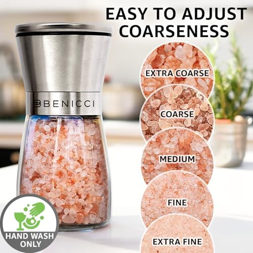 Manual Salt and Pepper Grinder Set of 2, 5 oz Refillable Ceramic Mills