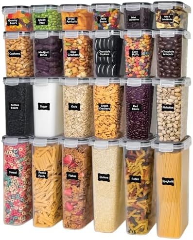 Freshware Kitchen Storage Containers with Lids, 48 PCS Airtight Food Storage Containers, Plastic Kitchen Containers, Pantry Containers for Cereal