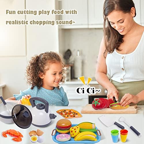 Kids Kitchen Toy Cookware Play Food Play Dishes with Pots Pans Accessories