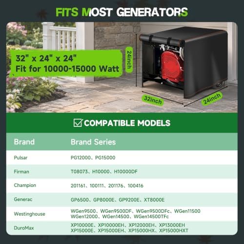 Generator Cover Portable Waterproof,Generator Rain Cover for Outside,Universal Generator Cover for Most Portable Generators 5000-10000 Watt(32"L x 24"W x 24"H)