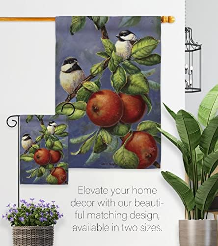 H105034-BO Chickadees & Apples Garden Friends Birds Impressions Decorative Vertical 28" x 40" Double Sided House Flag Printed in USA