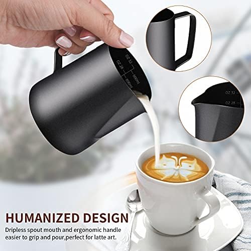 Stainless Steel Espresso Milk Frothing Pitcher - 12OZ/350ML Coffee Milk Frother Cup with Decorating Art Pen for Espresso Machine, Latte Art