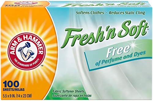 Arm & Hammer Fabric Softener Sheets, Free of Perfumes and Dyes, 100 ct