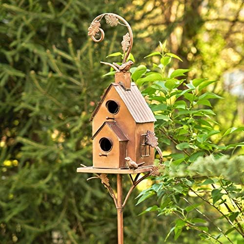 Copper Colored Multi-Birdhouse Stakes, Room for 2 Bird Families in Each (Farm Silos)