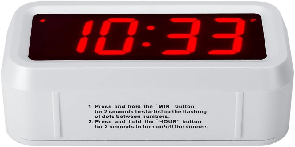 Digital Alarm Clock Battery Operated with LED Display for Bedrooms, Long Battery Life for 12 Months, 3 Brightness Adjustable, 12/24 Hour, Snooze, Black Case with Red Digits