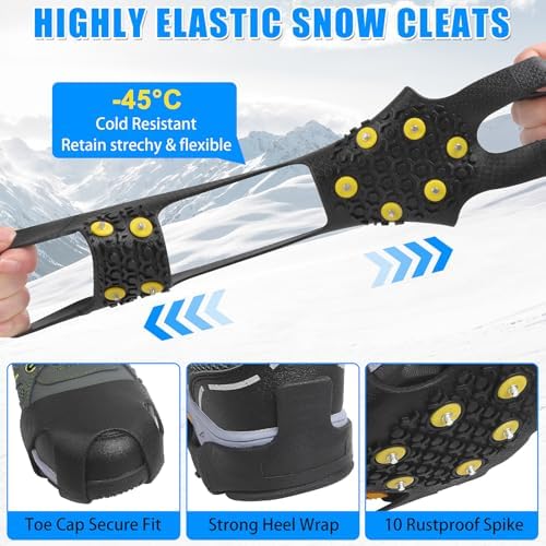 Ice Cleats for Shoes and Boots Men Women Winter Walking Ice Snow Cleats Anti Slip Snow Traction Shoes Crampons 10 Steel Studs Overshoe Slip-on