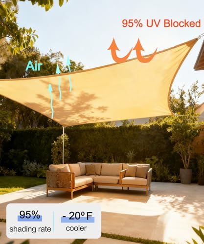 20'x20' Sun Shade Sail, Square Desert Sand Outdoor Canopy, Awning Shelter | Fabric Cloth Screen with UV Protection Sun Shades for Patio, Garden