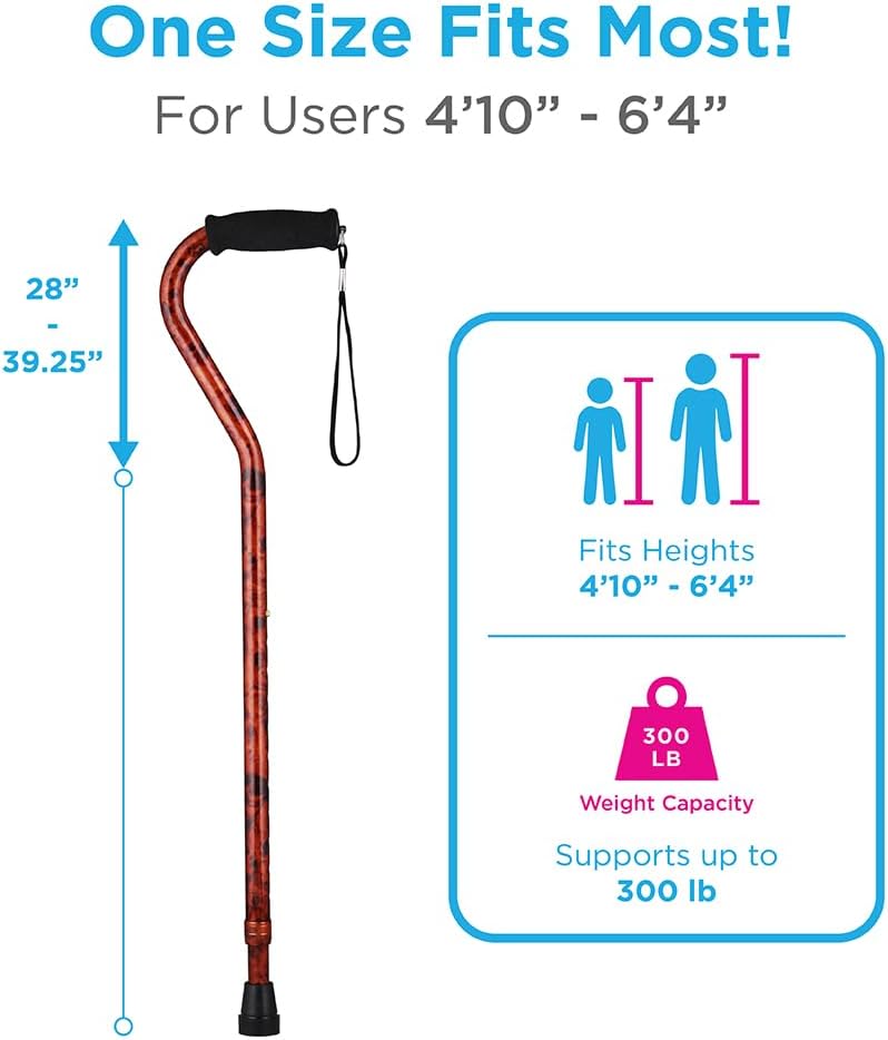 NOVA Designer Walking Cane with Offset Handle, Lightweight Adjustable Walking Stick with Carrying Strap, “Maui Flowers” Design