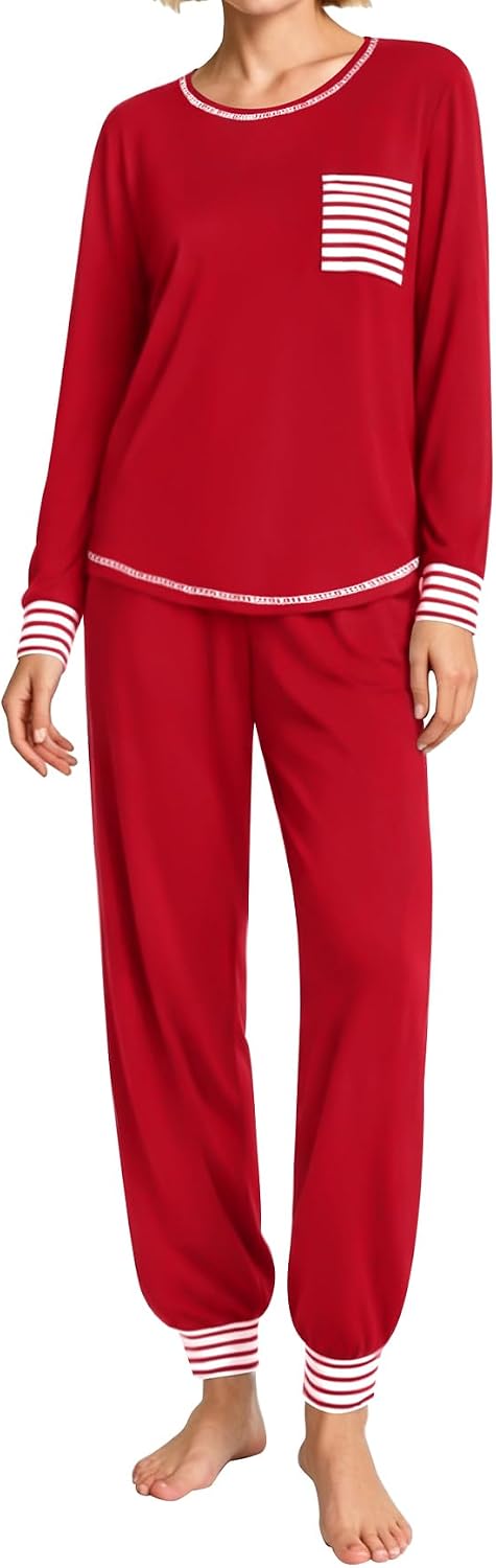SWOMOG Women’s Pajamas Set Long Sleeve Sleepwear with Long Pants Soft Modal Loungewear Pj Set