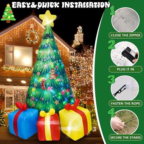 6.5FT H Animated Christmas Inflatable Tree with Santa Claus Chased by Dog Build-in LED Lights Funny Inflatable Dog Chasing Santa Claus,Blow Up Christmas Indoor Outdoor Decor