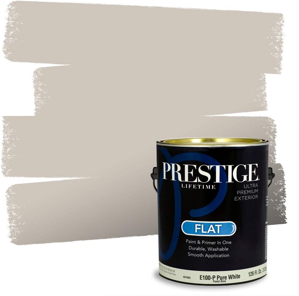 PRESTIGE Paints Exterior Paint and Primer In One, 1-Gallon, Flat, Comparable Match of Sherwin Williams* Grizzle Gray*