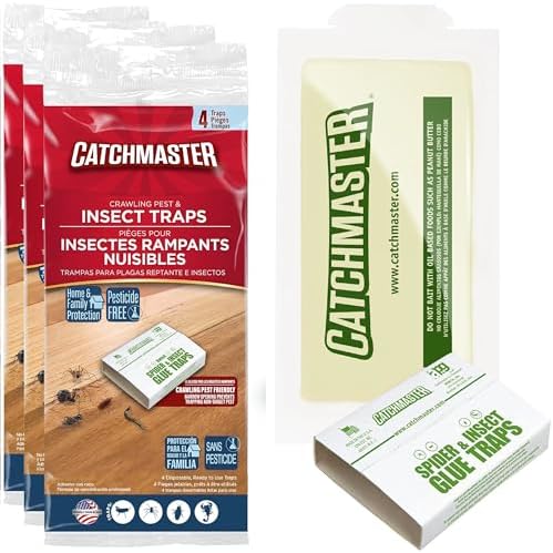 Catchmaster Crawling Pest & Insect Glue Traps 12-Count (3 Packs of 4), Insect Traps Indoor for Home, Pest Control Glue Boards, Adhesive Tray for Bugs