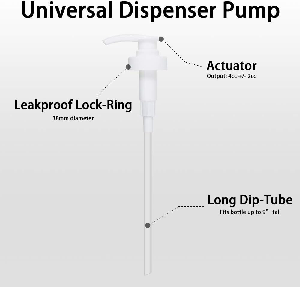 Gallon Pump Dispenser, Fits Most 1 Gallon Jugs and Containers 38/400 Pump Lid Top Replacement for Sanitizer, Lotion, Shampoo, Conditioner (6 Pack)