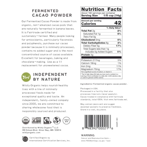 Wildly Organic Fermented Cacao Powder 8 Oz Bag | Perfect for Skin, Smoothies, Yogurt, Oatmeal, Chocolate, Fudge, Baking, & Hot Cocoa