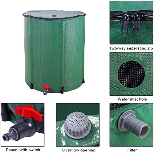 Collapsible Rain Barrel, Portable Water Storage Tank, Rainwater Collection System Downspout, Water Catcher Container (50 Gallon, Green)
