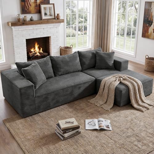 INGEROOM 108" Cloud Sectional Couch with L-Shape Chaise, Modular Sofa Memory Foam, Boneless Sofa with Movable Ottoman