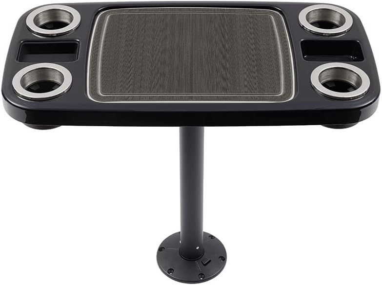 Manufacturers' Select ITC Boat Table Set - 18"x34" Removable Pontoon Boat Table with Center Non-Slip Mat, Pedestal Leg, 4 Drink Holders