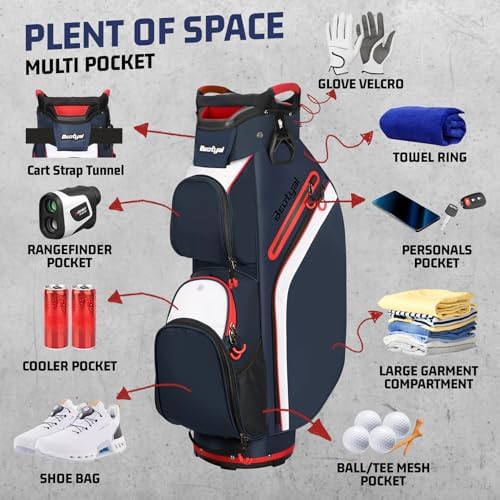 15-Way Golf Cart Bag, Lightweight Golf Club Bag for Men with Cooler | 15 Separate Compartments Easy Club Access Multiple Storage Pockets Cart Strap Channel Beverage Storage and Carry Handles