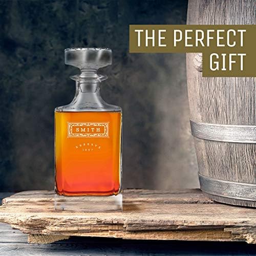 Swanky Badger Personalized Whiskey Decanter, Custom Whisky Decanter, 28 oz, 850ml, 8.5” x 3.5” x 3.5” (Modern)