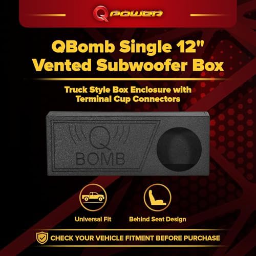 Q Power QBomb Single 12 Inch Vented Subwoofer Sub Box with Black Bedliner Spray