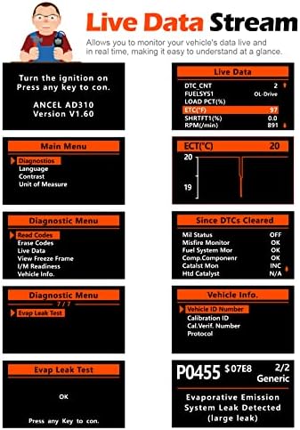 ANCEL AD310 Classic Enhanced Universal OBD II Scanner Car Engine Fault Code Reader CAN Diagnostic Scan Tool