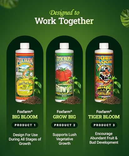 FoxFarm Soil Liquid Trio Pack - Big Bloom, Grow Big, Tiger Bloom Fertilizers Supports Vigorous Plant Growth, Bud Development & Abundant Fruit - Complete Liquid Plant Food Set - 3 Pint Bottles