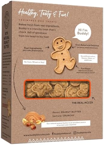 Buddy Biscuits Grain Free Dog Treats, Baked in USA, Large Size Treat with Natural Peanut Butter 14 oz.